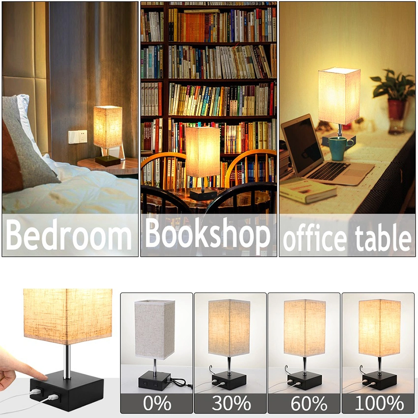 USB Table Lamp, Bedside Lamps with 2 USB Charging Ports for Bedroom, Nightstand Lamp with Grey Fabric Shade