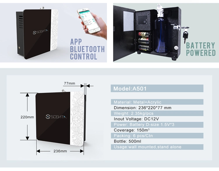 Scenta Battery Powered Wall Mounted Metal Essential Oil Diffuser SPA Product OEM Aroma Diffuser Suppliers