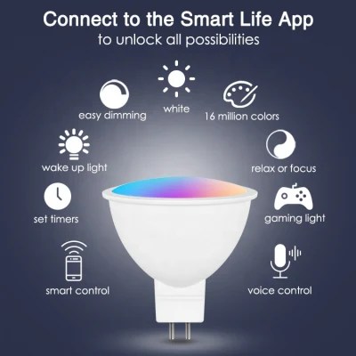 Gu5.3 LED-Lampe MR16 WiFi Alexa Google Home Assistant Ifttt Tuya Smart Life APP Fernbedienung RGB-LED-Licht-Dimmer-Lampe