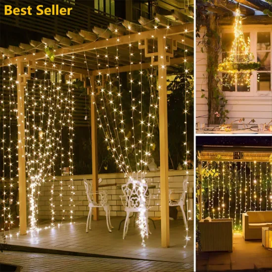3 m x 3 m, 300 LEDs, für den Außenbereich, warmweiß, weihnachtlich, dekorative Lichterkette, Feenvorhang, Girlanden, Partylichter für Hochzeit